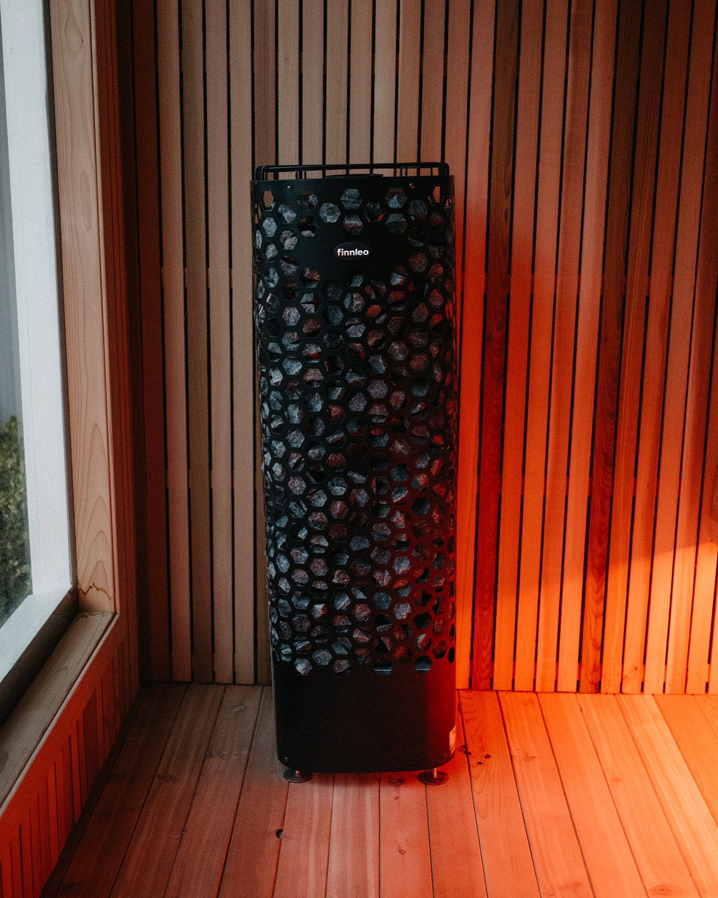 Sauna heater in the cedar cabin